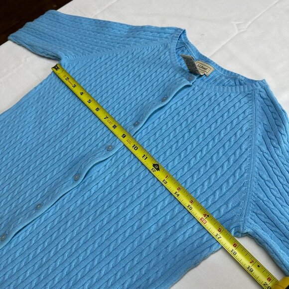 LL Bean Women Blue Cable Knit Cardigan Sweater Size Medium Preppy y2k 3/4 Sleeve - Picture 6 of 8